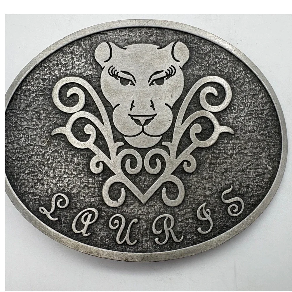Paurss Lioness Belt Buckle Vintage Western Animal Motif Pewter Tone Metal